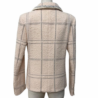 Chanel Wool Blend Plaid Tweed Jacket with Buttons Pink Black 36 — view 3