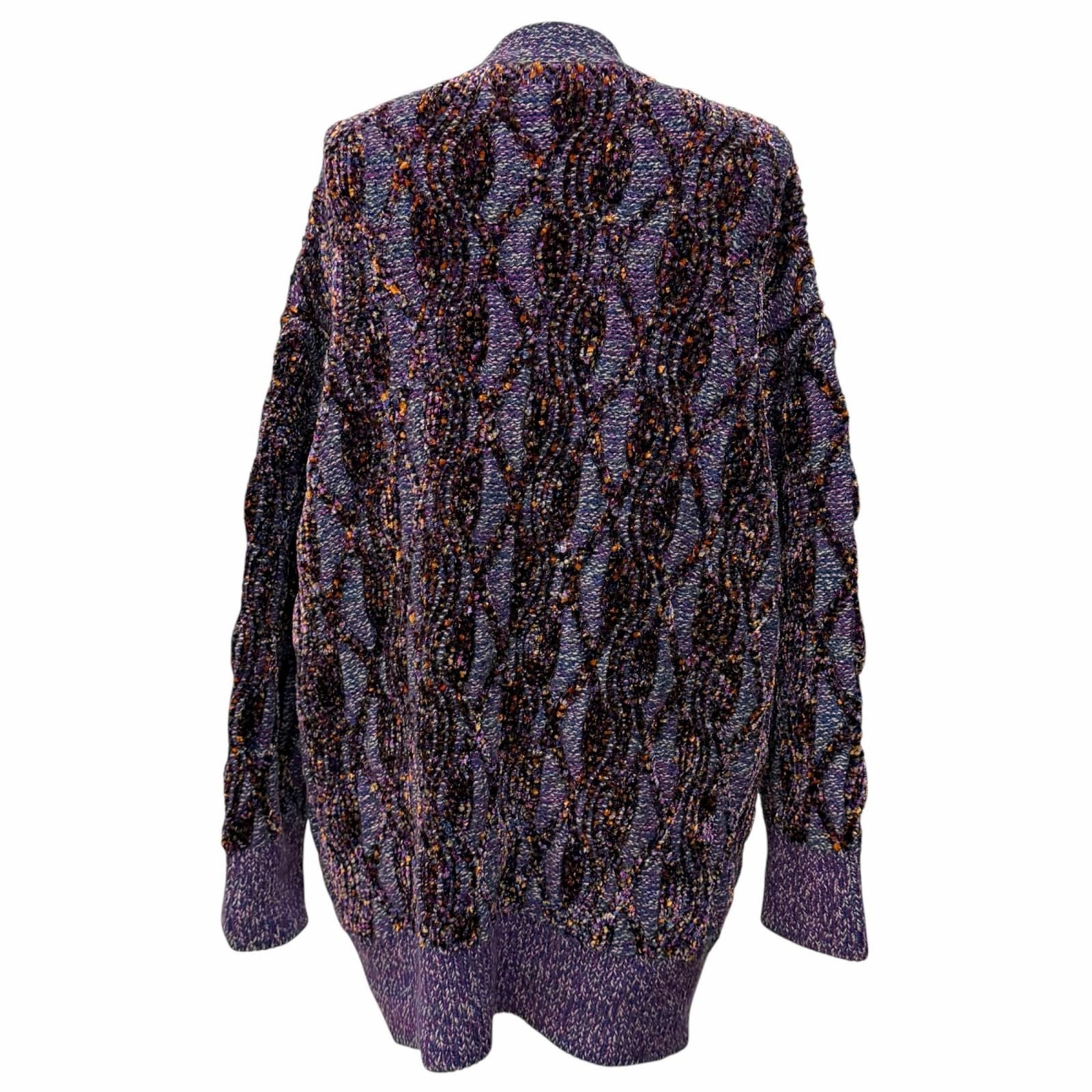 Chanel Alpaca Blend Line Stone Coco Button Thick Neck Knit Cardigan Purple 38 — view 3