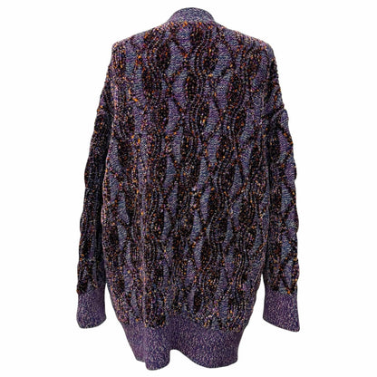 Chanel Alpaca Blend Line Stone Coco Button Thick Neck Knit Cardigan Purple 38 — view 3