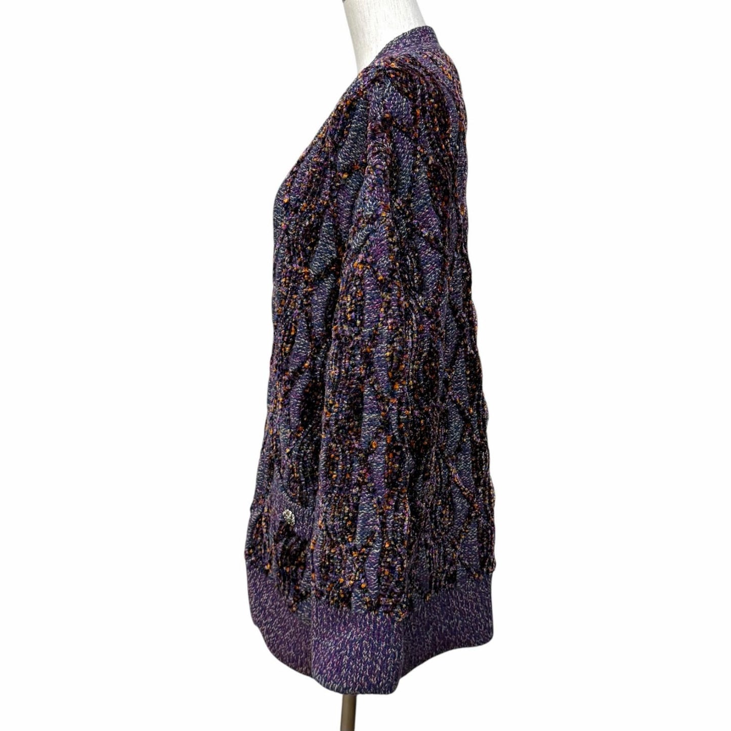 Chanel Alpaca Blend Line Stone Coco Button Thick Neck Knit Cardigan Purple 38 — view 2