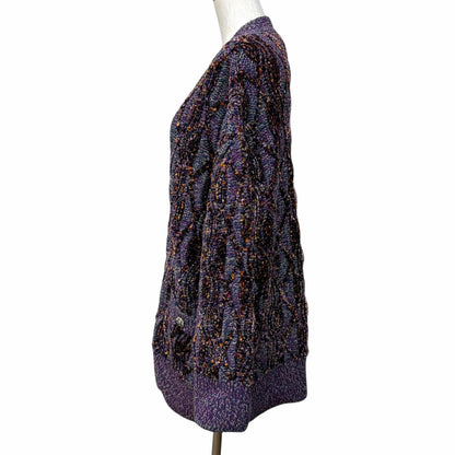 Chanel Alpaca Blend Line Stone Coco Button Thick Neck Knit Cardigan Purple 38 — view 2