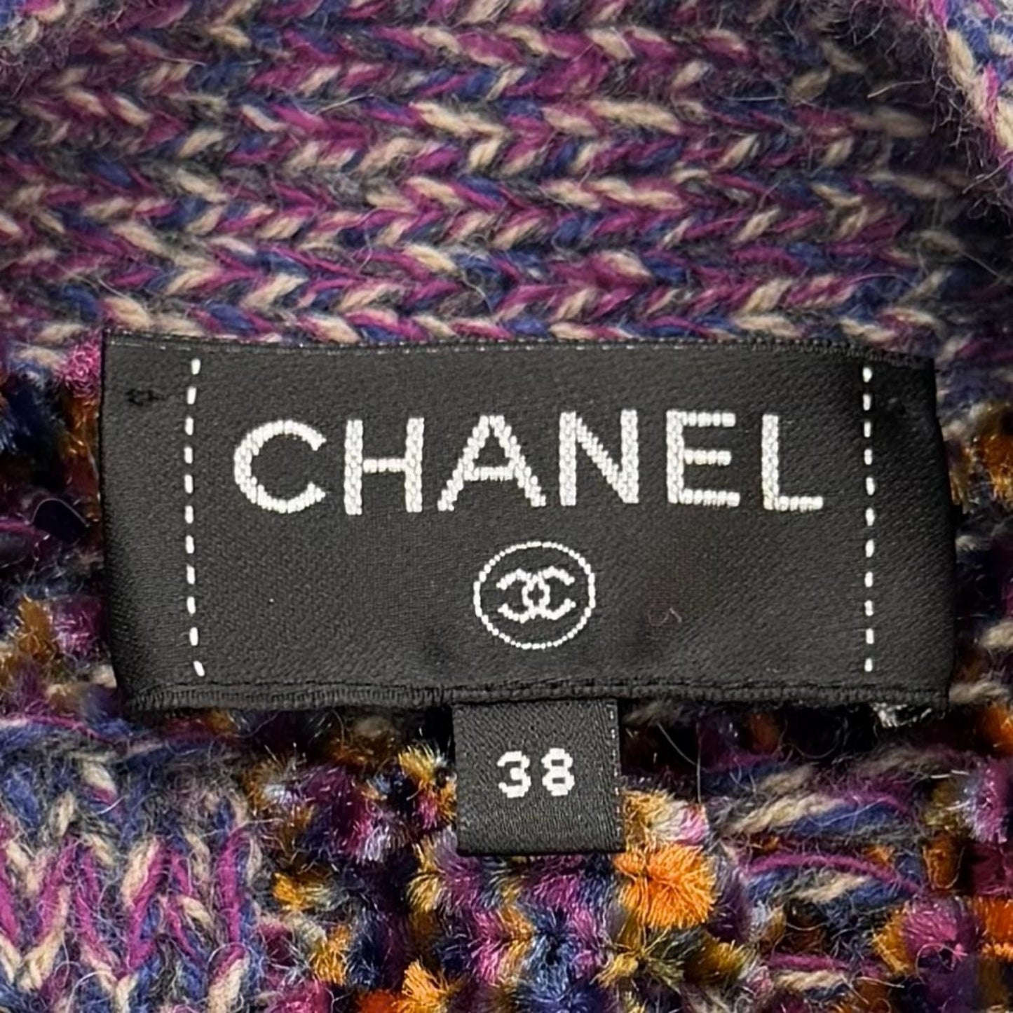 Chanel Alpaca Blend Line Stone Coco Button Thick Neck Knit Cardigan Purple 38 — view 6
