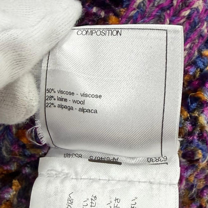 Chanel Alpaca Blend Line Stone Coco Button Thick Neck Knit Cardigan Purple 38 — view 8