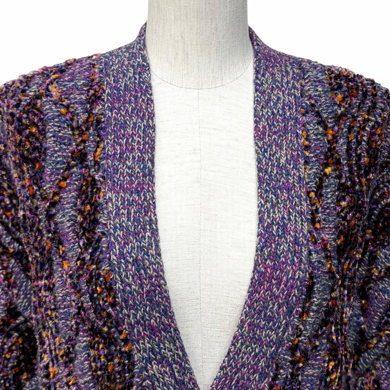 Chanel Alpaca Blend Line Stone Coco Button Thick Neck Knit Cardigan Purple 38 — view 4