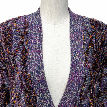 Chanel Alpaca Blend Line Stone Coco Button Thick Neck Knit Cardigan Purple 38 — view 4