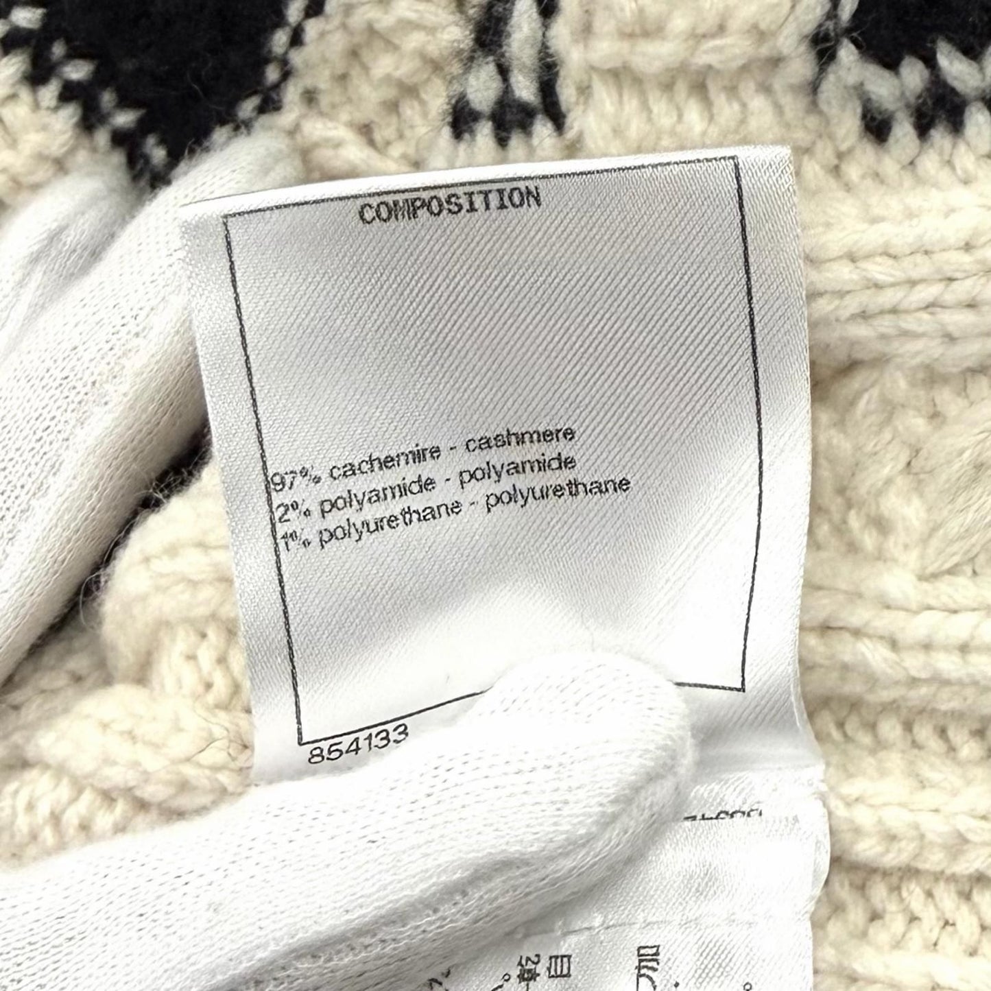 Chanel Line Stone Coco Key Knit Neck Cashmere Sweater Off White Black 42 — view 9