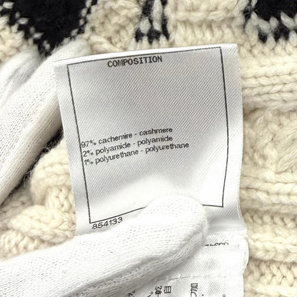 Chanel Line Stone Coco Key Knit Neck Cashmere Sweater Off White Black 42 — view 9