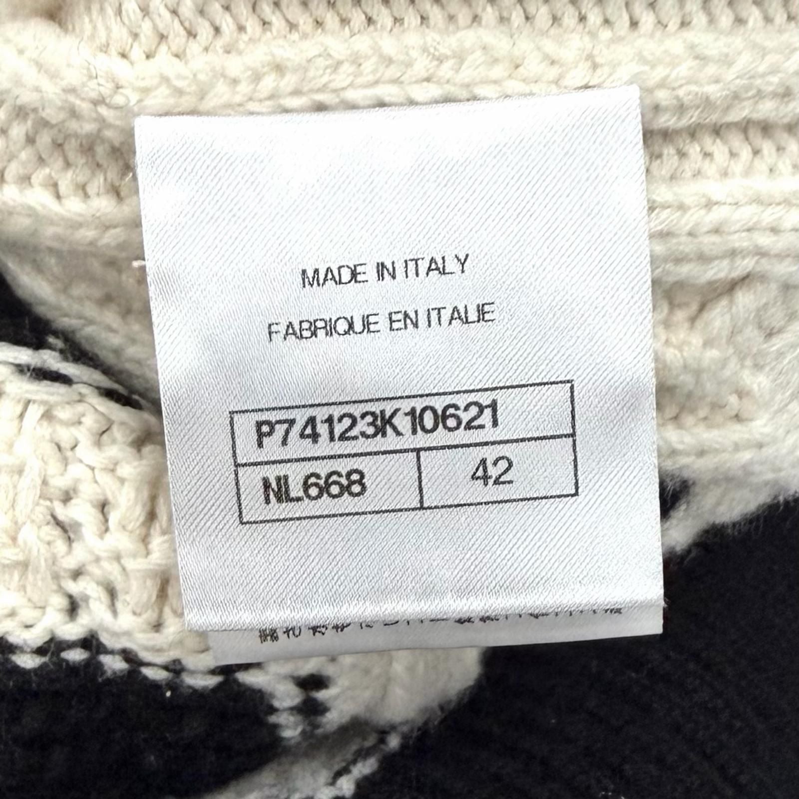 Chanel Line Stone Coco Key Knit Neck Cashmere Sweater Off White Black 42 — view 8