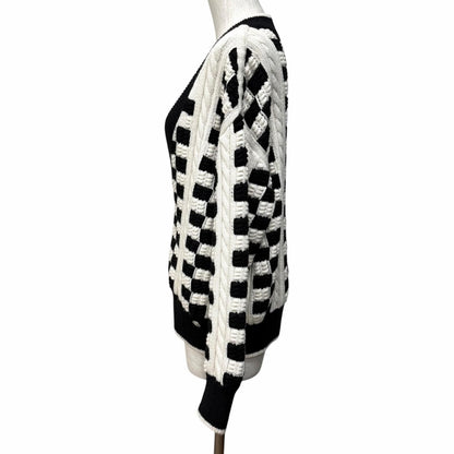 Chanel Line Stone Coco Key Knit Neck Cashmere Sweater Off White Black 42 — view 2