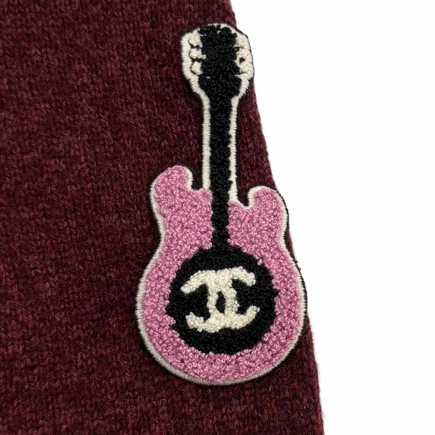Chanel CC Logo Guitar with Patch Crew Neck Long Sleeve Cashmere Knit Bordeaux — view 5