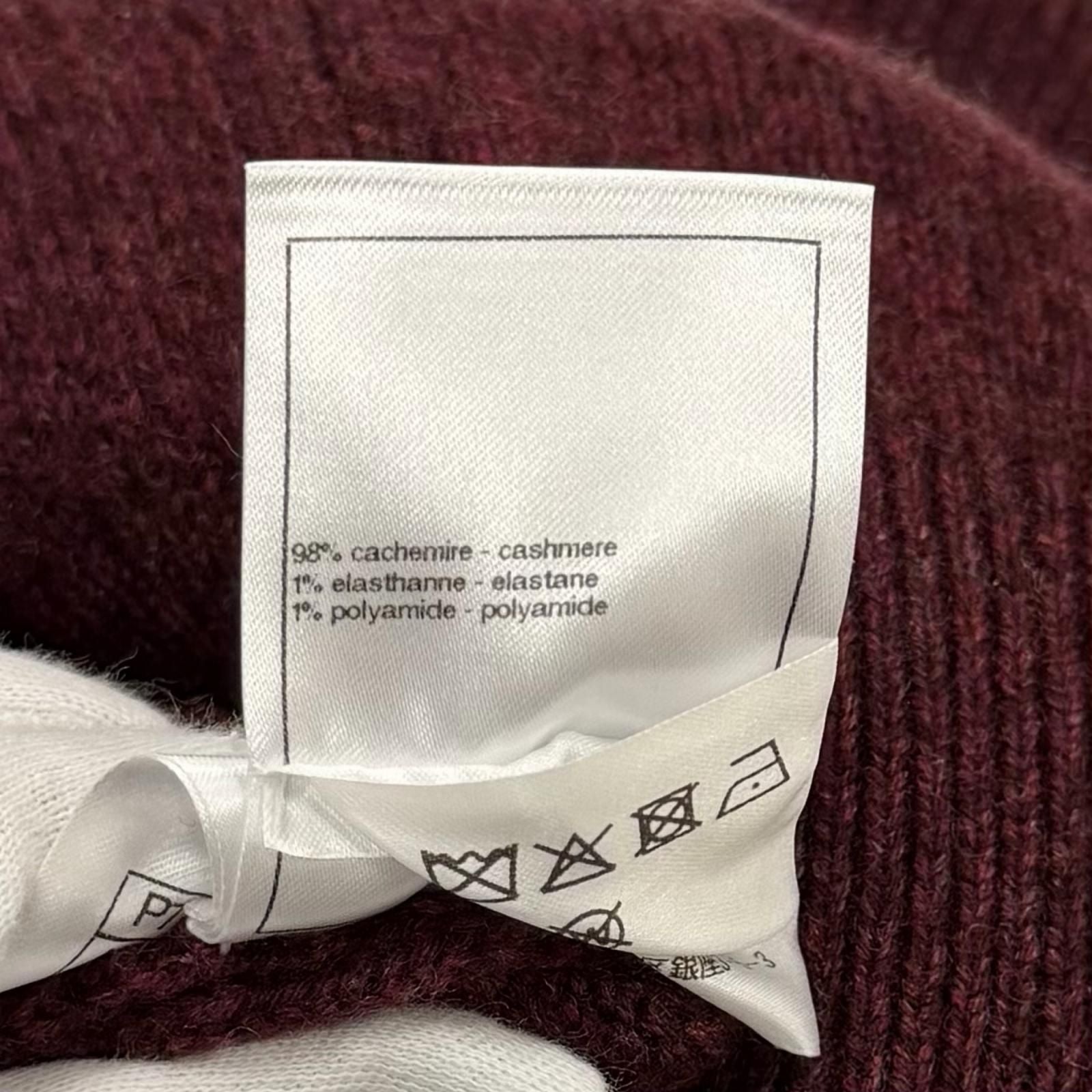 Chanel CC Logo Guitar with Patch Crew Neck Long Sleeve Cashmere Knit Bordeaux — view 9