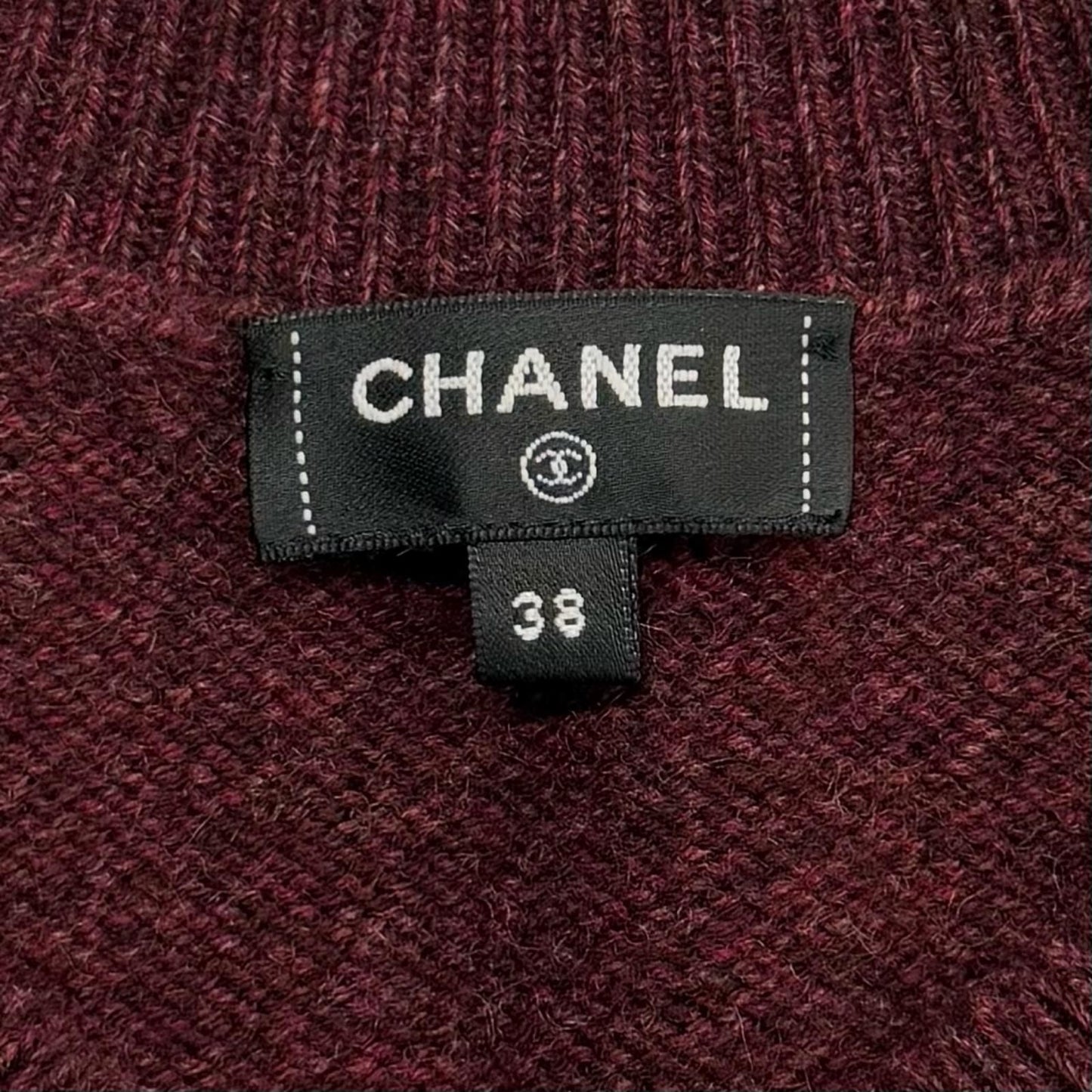 Chanel CC Logo Guitar with Patch Crew Neck Long Sleeve Cashmere Knit Bordeaux — view 6