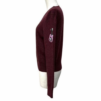 Chanel CC Logo Guitar with Patch Crew Neck Long Sleeve Cashmere Knit Bordeaux — view 2
