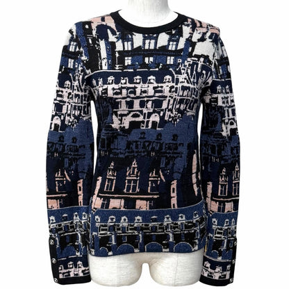Chanel Cashmere Silk Blend All Over Pattern Lame Side Zip Long Sleeve Knit