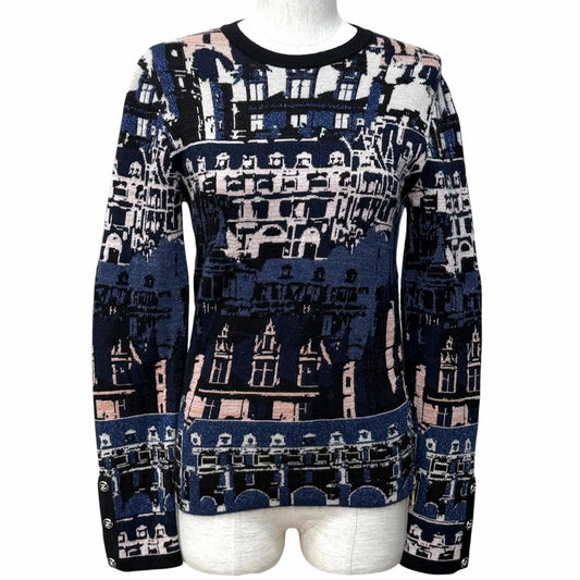 Chanel Cashmere Silk Blend All Over Pattern Lame Side Zip Long Sleeve Knit