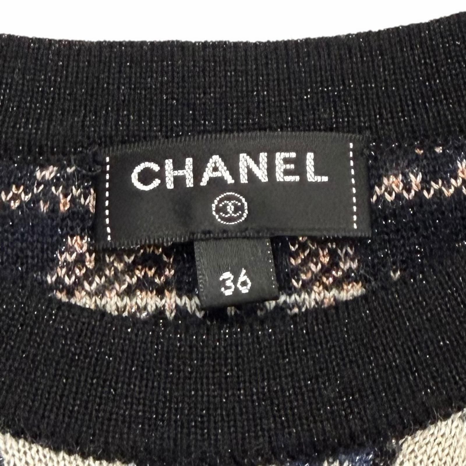 Chanel Cashmere Silk Blend All Over Pattern Lame Side Zip Long Sleeve Knit — view 7
