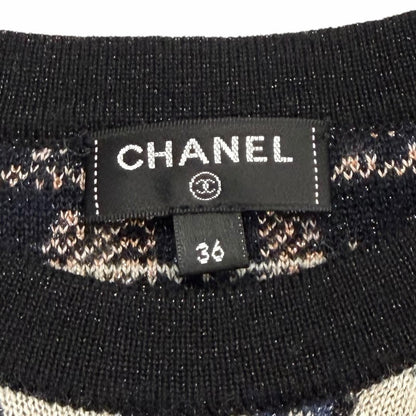 Chanel Cashmere Silk Blend All Over Pattern Lame Side Zip Long Sleeve Knit — view 7