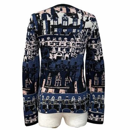 Chanel Cashmere Silk Blend All Over Pattern Lame Side Zip Long Sleeve Knit — view 3