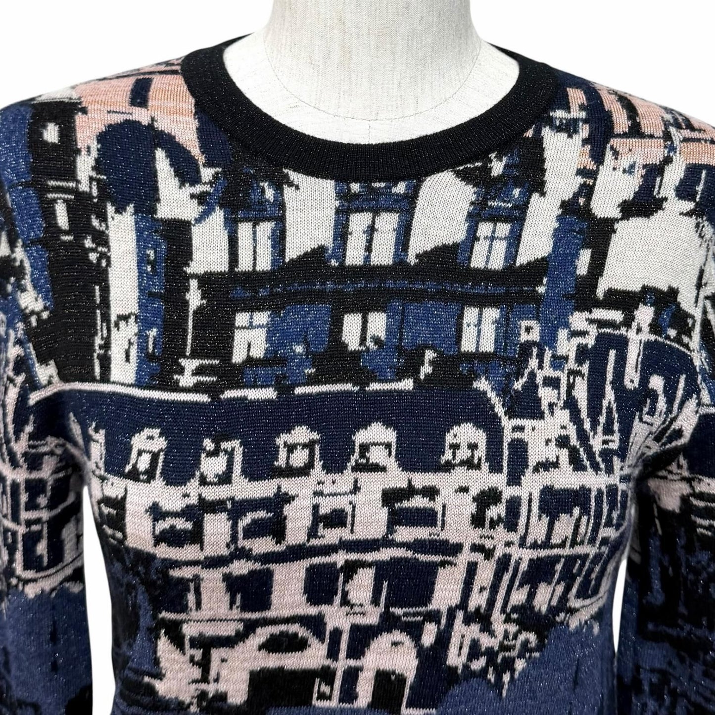 Chanel Cashmere Silk Blend All Over Pattern Lame Side Zip Long Sleeve Knit — view 4