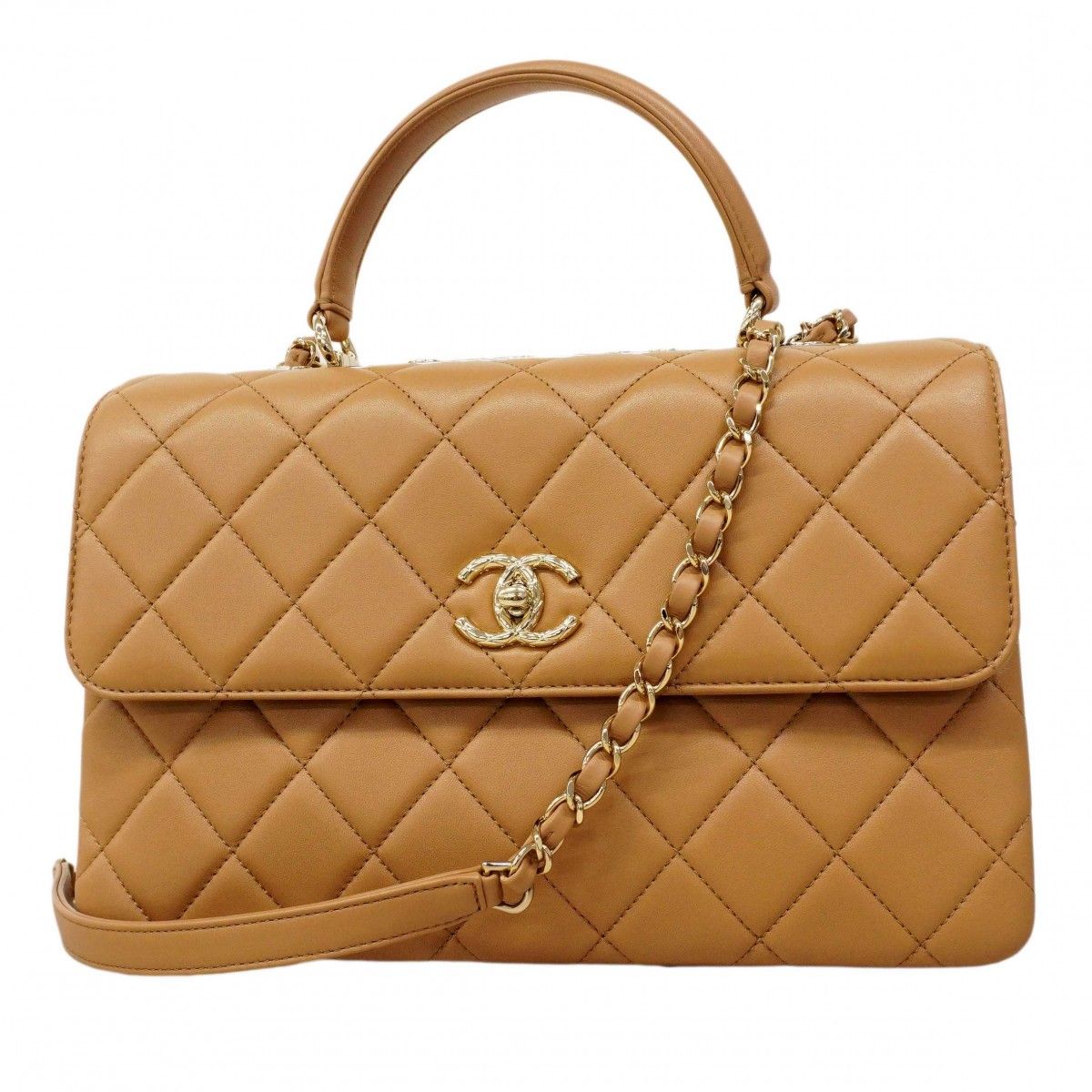 Chanel Handbag Trendy CC Lambskin Light Brown Champagne Gold 2-Way Bag
