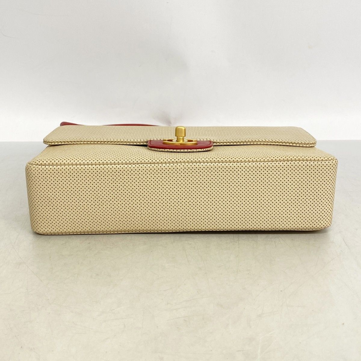 Chanel Shoulder Bag Perforated Leather Beige Gold — view 3