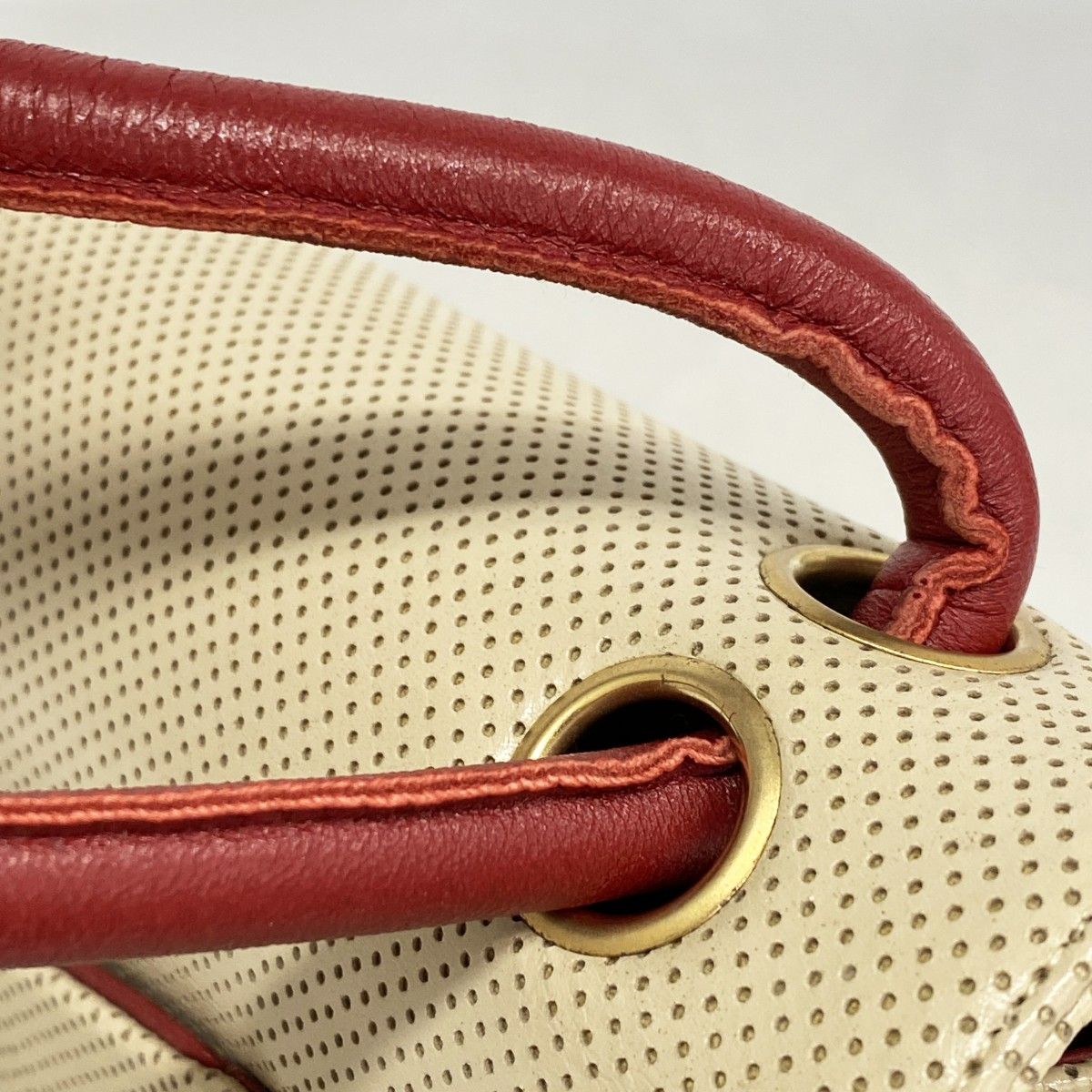 Chanel Shoulder Bag Perforated Leather Beige Gold — view 9