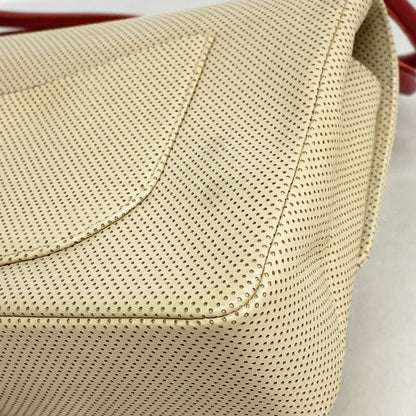 Chanel Shoulder Bag Perforated Leather Beige Gold — view 8