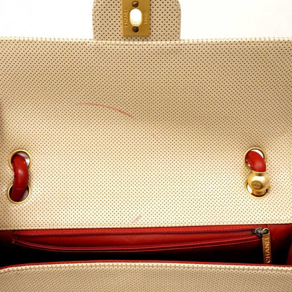 Chanel Shoulder Bag Perforated Leather Beige Gold — view 6