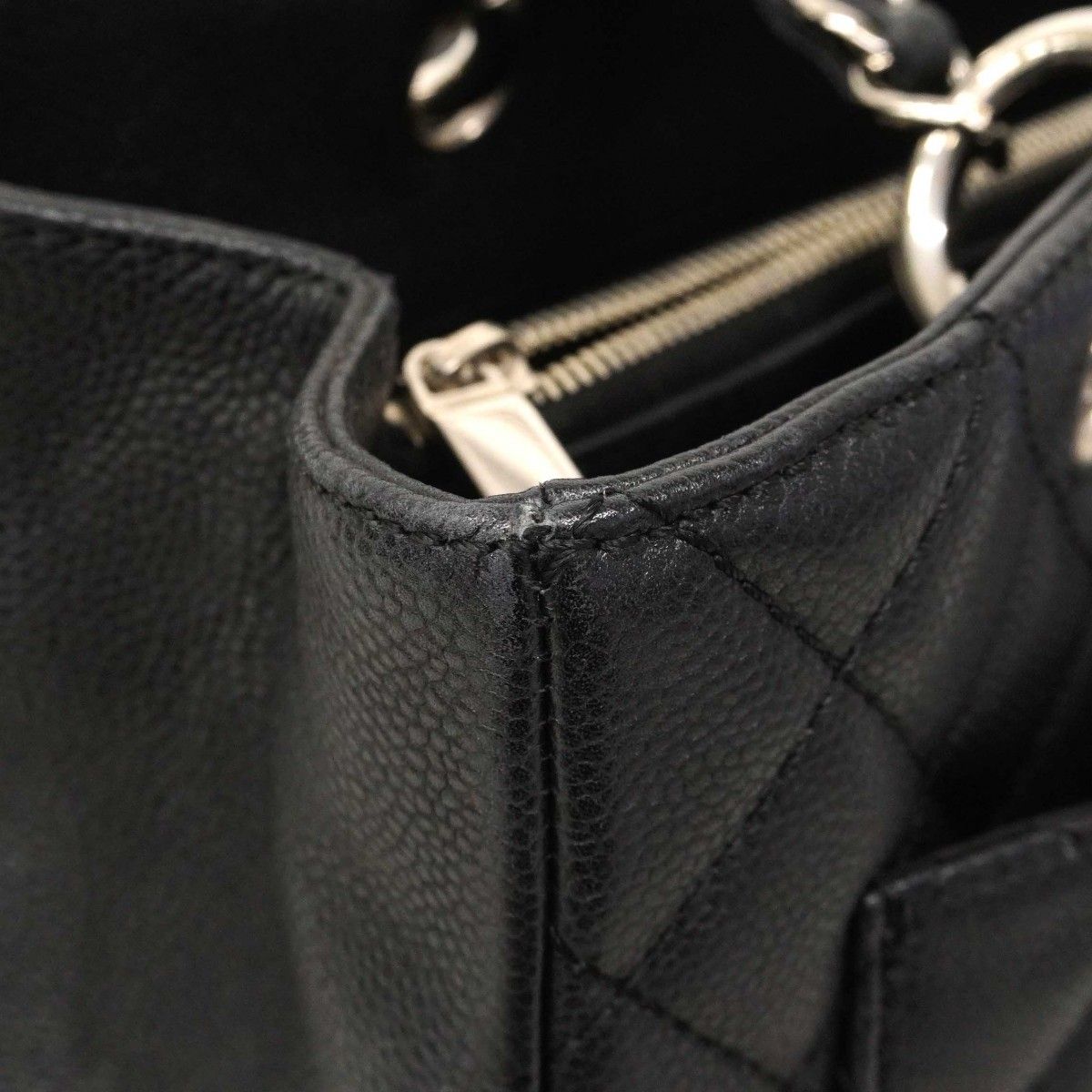 Chanel Chain Tote Quilted Caviar Leather Black Silver — view 8