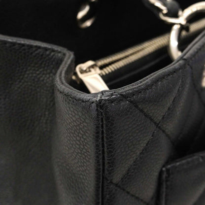 Chanel Chain Tote Quilted Caviar Leather Black Silver — view 8