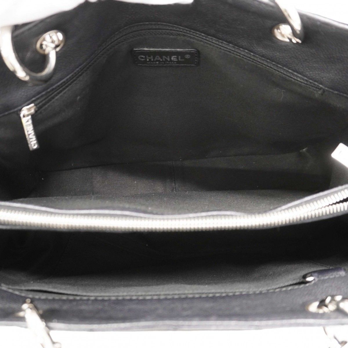 Chanel Chain Tote Quilted Caviar Leather Black Silver — view 4