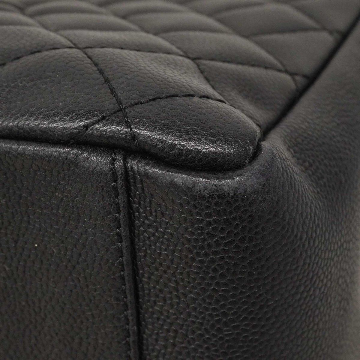 Chanel Chain Tote Quilted Caviar Leather Black Silver — view 6