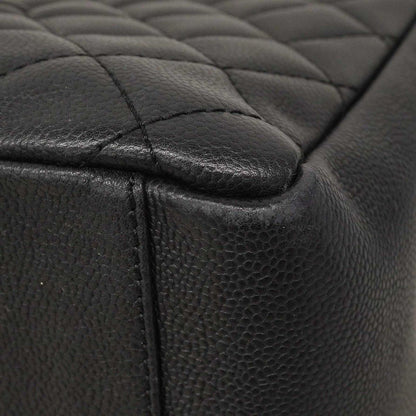 Chanel Chain Tote Quilted Caviar Leather Black Silver — view 6