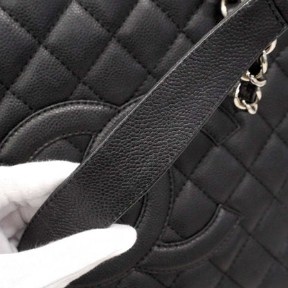 Chanel Chain Tote Quilted Caviar Leather Black Silver — view 9