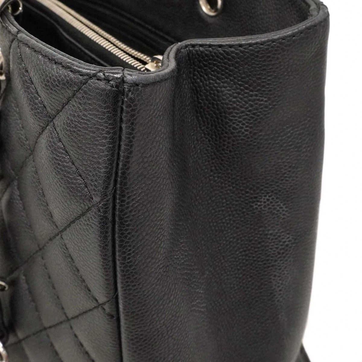 Chanel Chain Tote Quilted Caviar Leather Black Silver — view 7