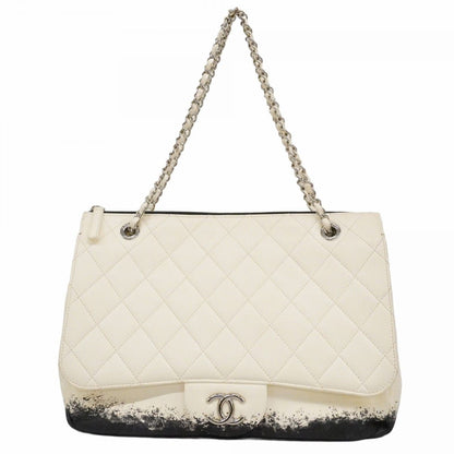 Chanel Shoulder Bag Quilted Lambskin White Black Silver