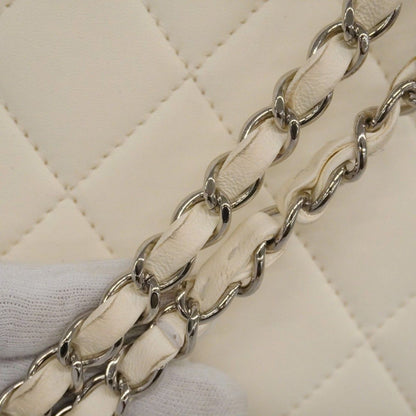Chanel Shoulder Bag Quilted Lambskin White Black Silver — view 7