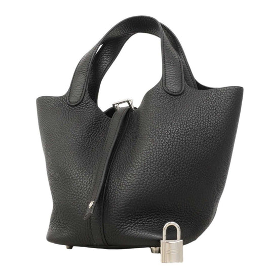Hermes Handbag Picotin Lock PM Taurillon Clemence Black Silver