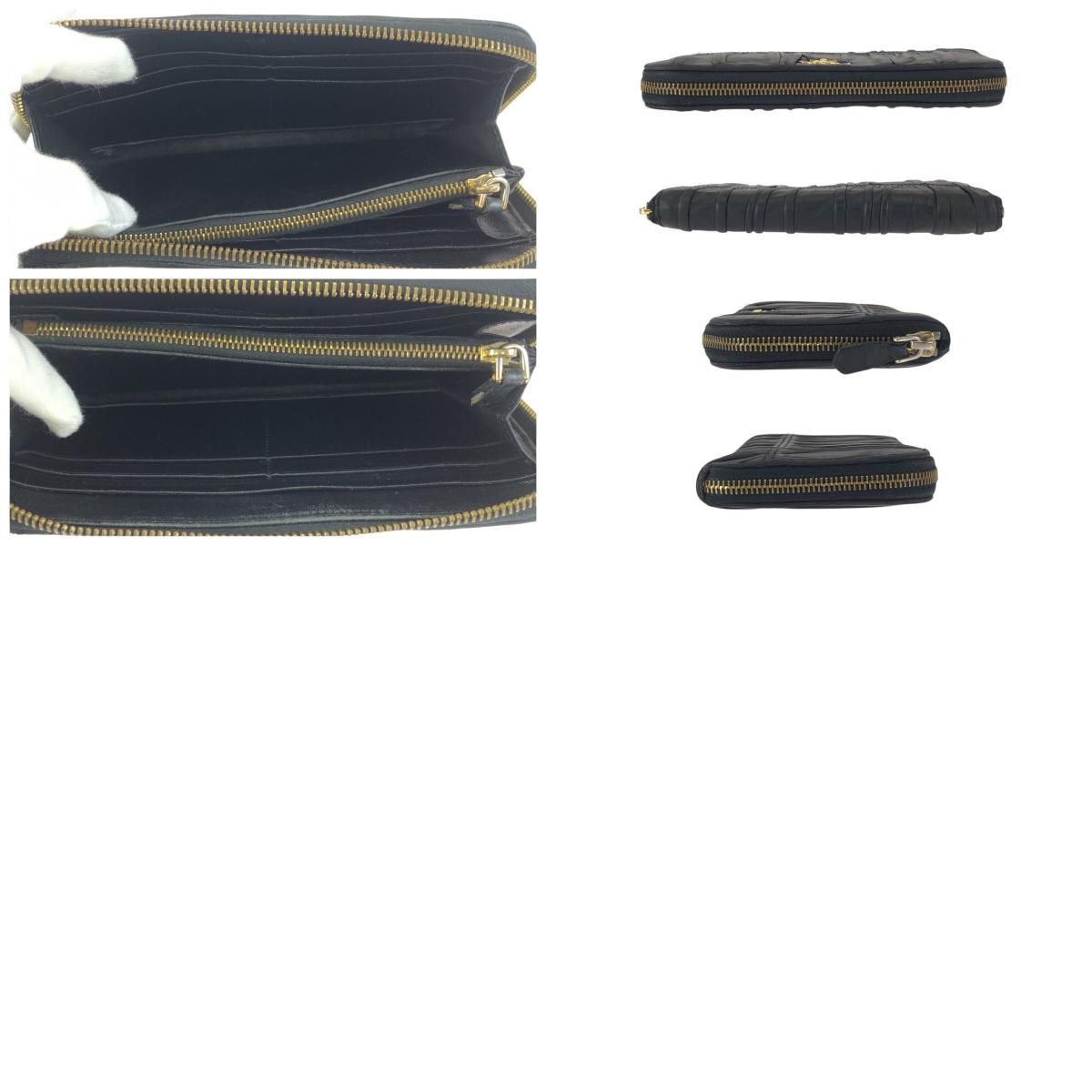 Prada Black Gold Leather Wallet Zip Around — view 9