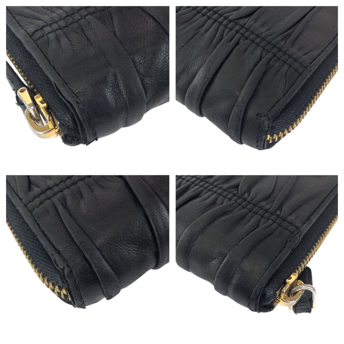 Prada Black Gold Leather Wallet Zip Around — view 4