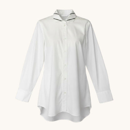 Brunello Cucinelli Long Sleeve Shirt Top Bead Decoration Stretch S White
