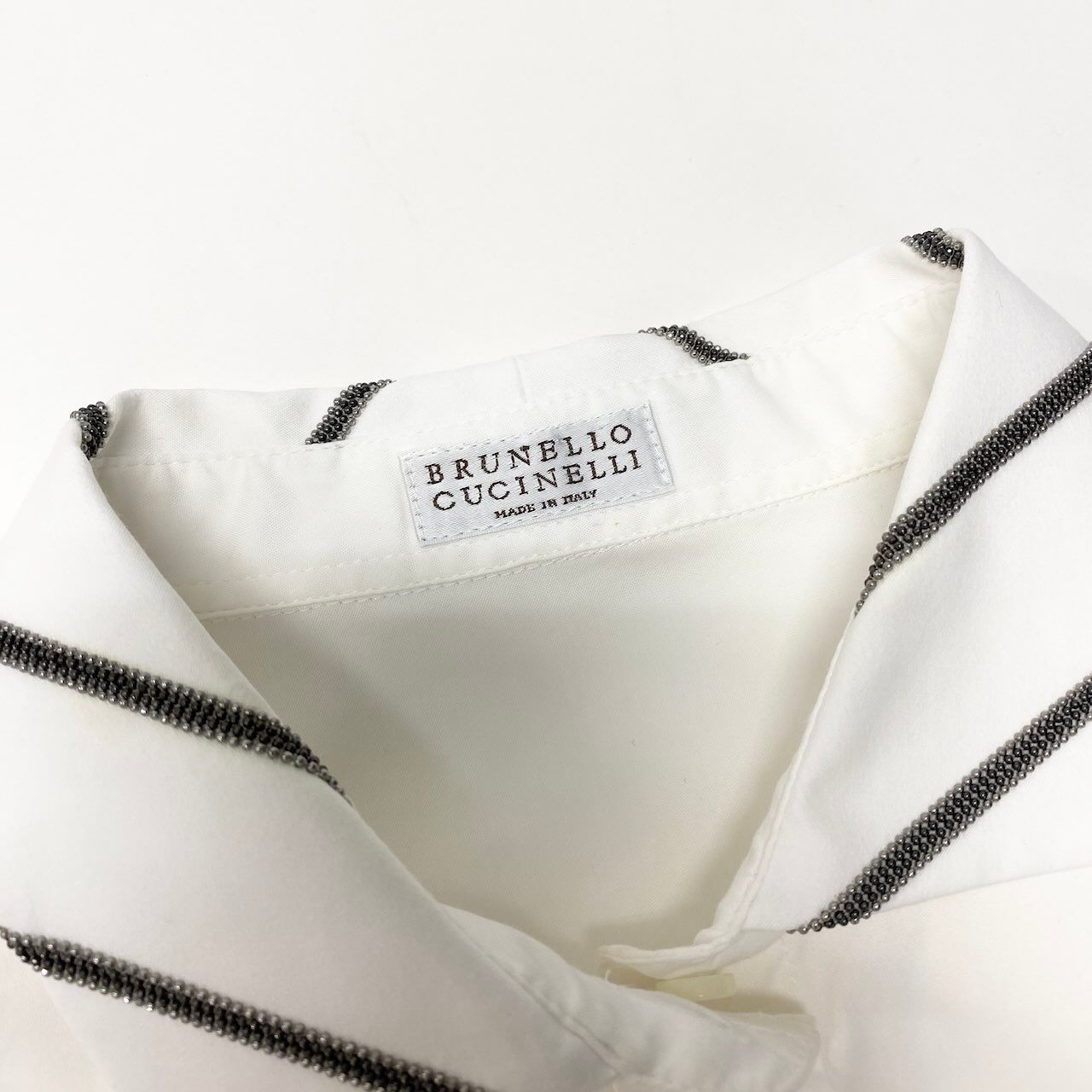 Brunello Cucinelli Long Sleeve Shirt Top Bead Decoration Stretch S White — view 7