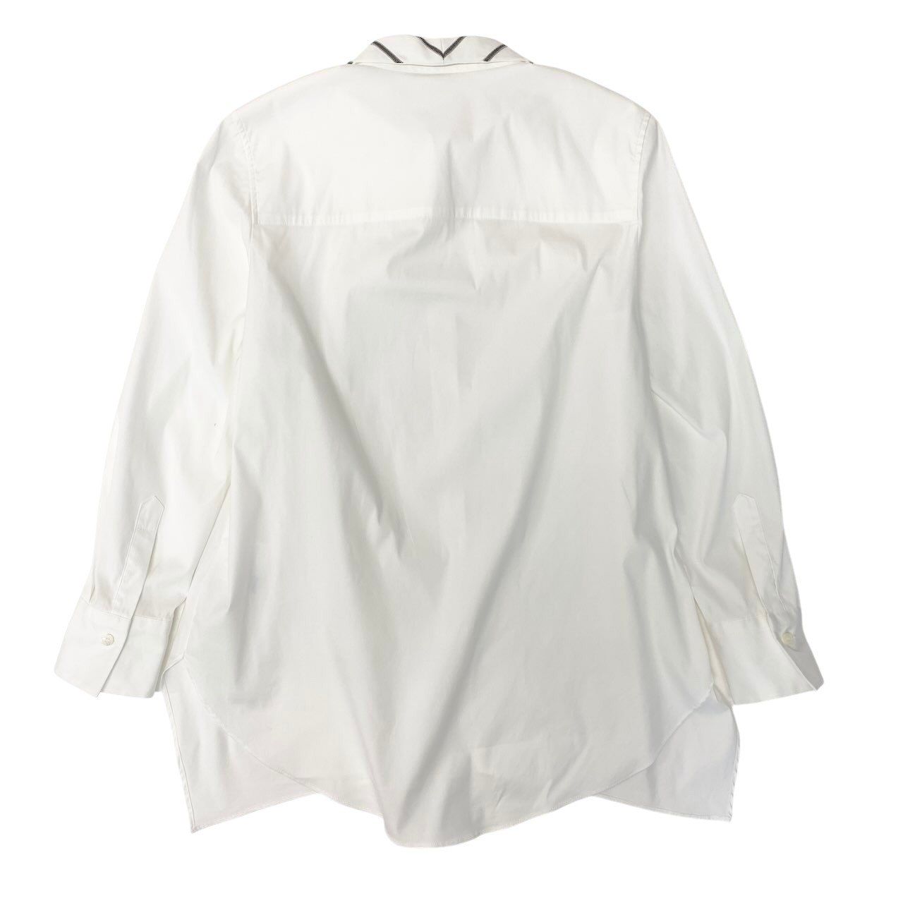 Brunello Cucinelli Long Sleeve Shirt Top Bead Decoration Stretch S White — view 3