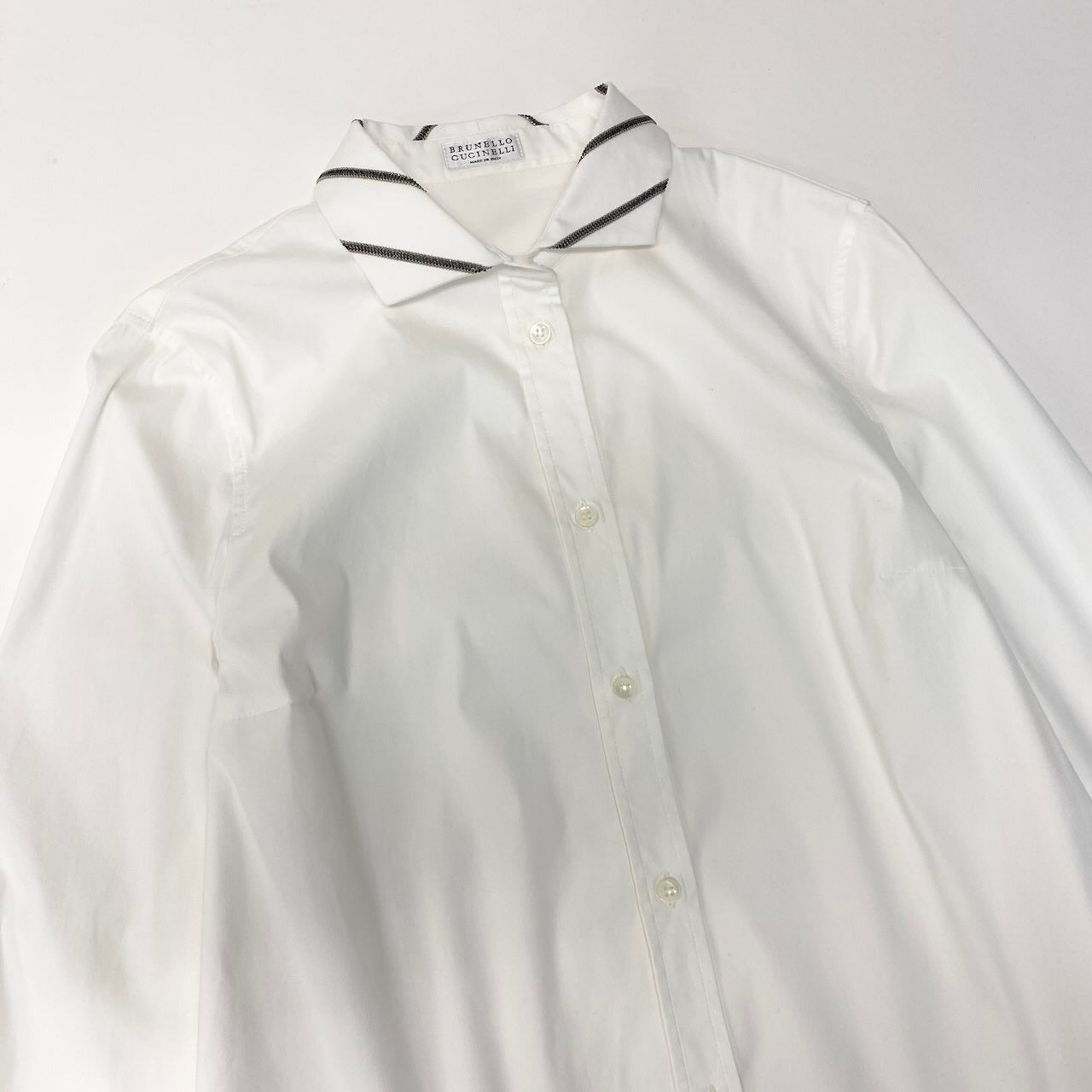 Brunello Cucinelli Long Sleeve Shirt Top Bead Decoration Stretch S White — view 4