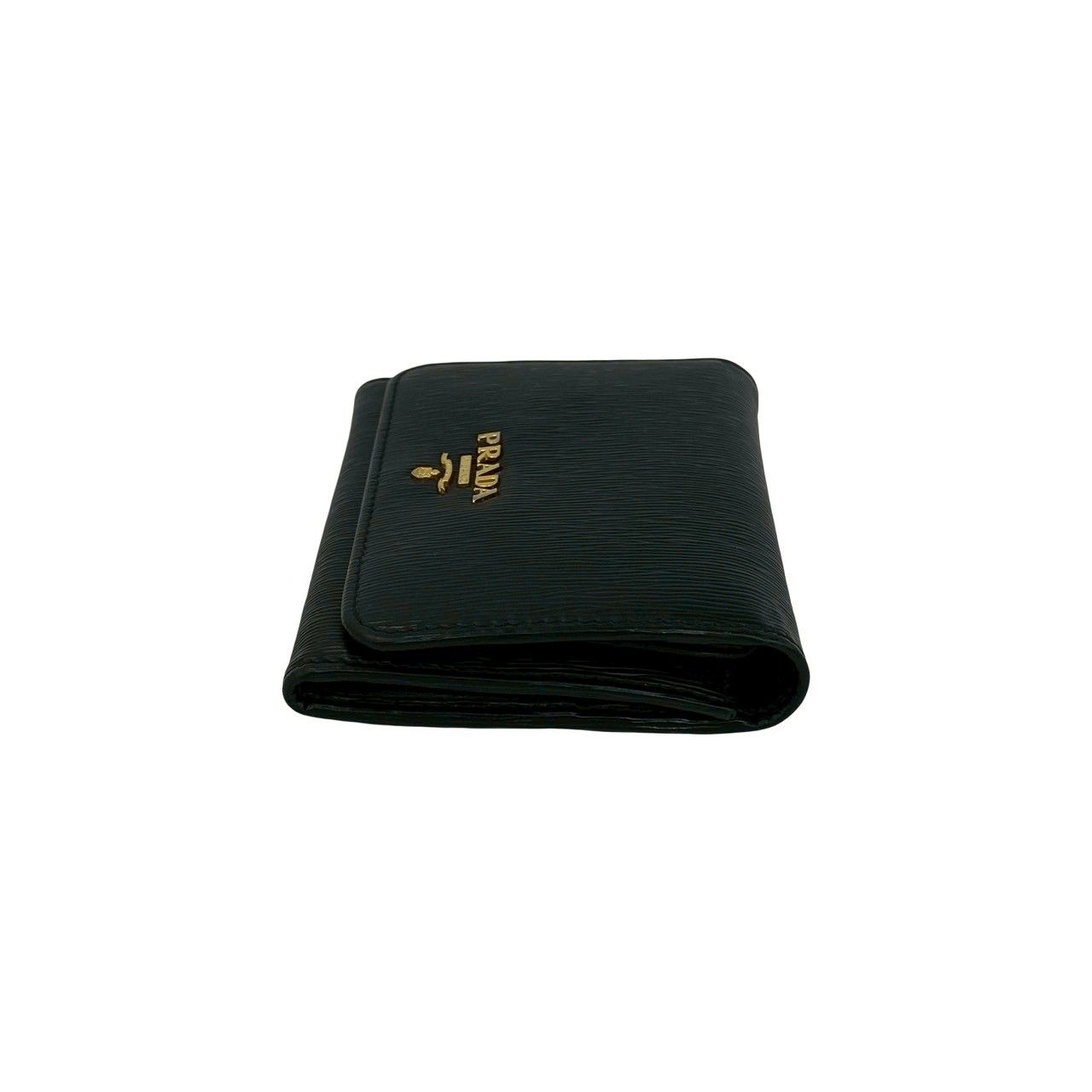 Prada Logo Vitterom Bu Leather Trifold Wallet Mini Coin Case Card Black — view 4