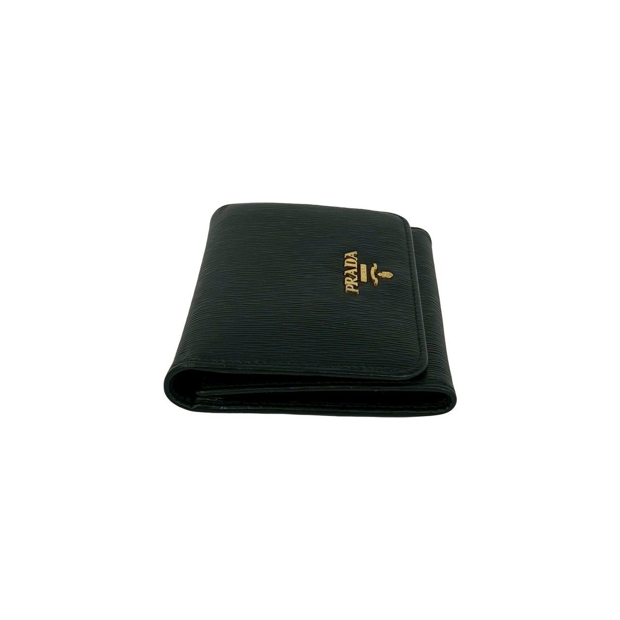 Prada Logo Vitterom Bu Leather Trifold Wallet Mini Coin Case Card Black — view 5