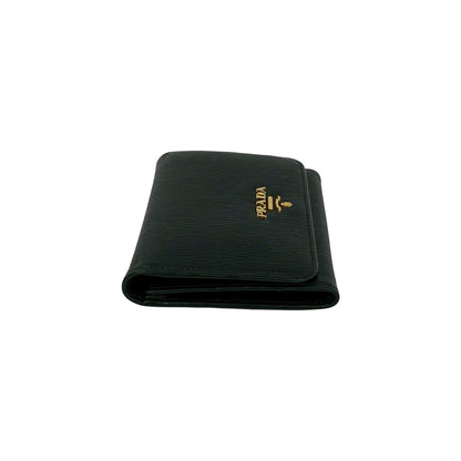 Prada Logo Vitterom Bu Leather Trifold Wallet Mini Coin Case Card Black — view 5
