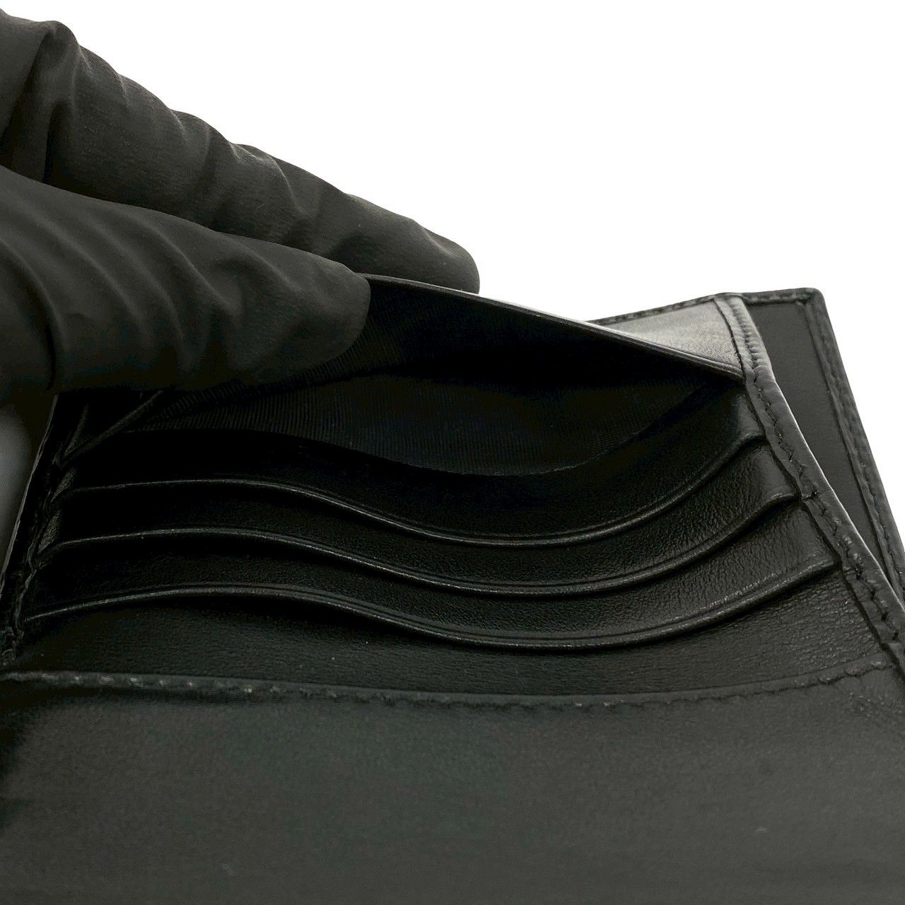 Prada Logo Vitterom Bu Leather Trifold Wallet Mini Coin Case Card Black — view 9