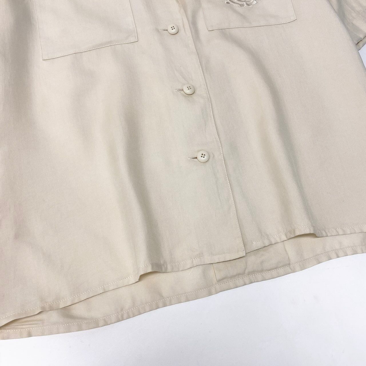 Dior Open Collar Short Sleeve Shirt Silk Logo Embroidery M Light Beige — view 5