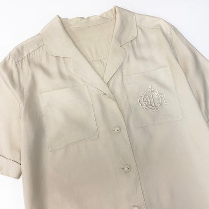 Dior Open Collar Short Sleeve Shirt Silk Logo Embroidery M Light Beige — view 4